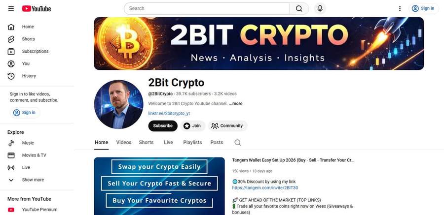 Screenshot of the 2Bit Crypto YouTube channel page