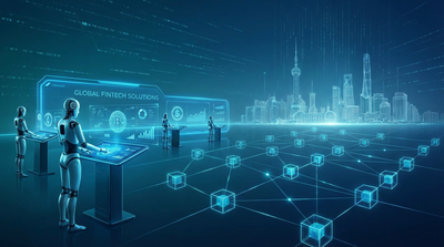 Ant Group logo with AI and blockchain network visualization