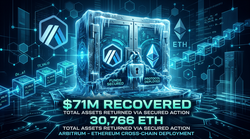 Abstract visualization of frozen funds on a layer-2 network with locked wallet imagery