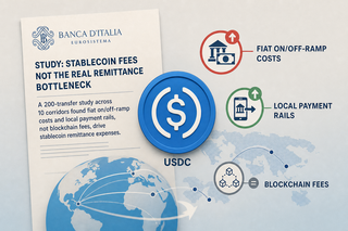 Infographic showing stablecoin remittance cost breakdown across different payment corridors linking Italy to emerging markets