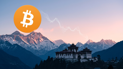 Bhutanese government building with Bitcoin logo overlay
