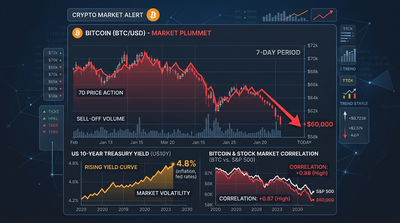 Bitcoin price chart showing decline to $60,000 alongside stock market indicators