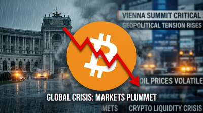 Bitcoin price chart showing sharp decline with Middle East conflict headlines