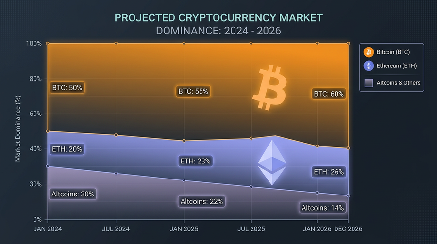 Chart showing Bitcoin and Ethereum market dominance rising while altcoin dominance falls in 2026