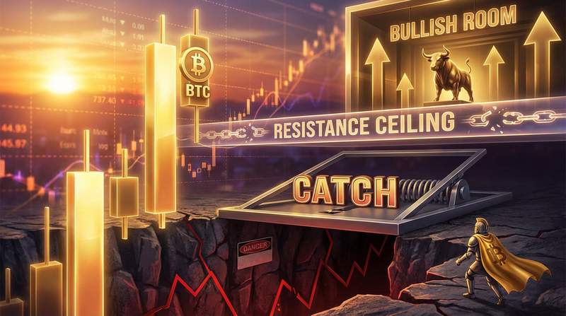 Bitcoin price chart showing potential rally zones with caution indicators