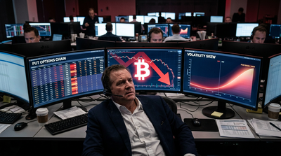 Bitcoin price chart showing downward pressure indicators and options trading data