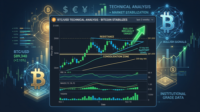 Bitcoin price chart showing technical indicators and support levels