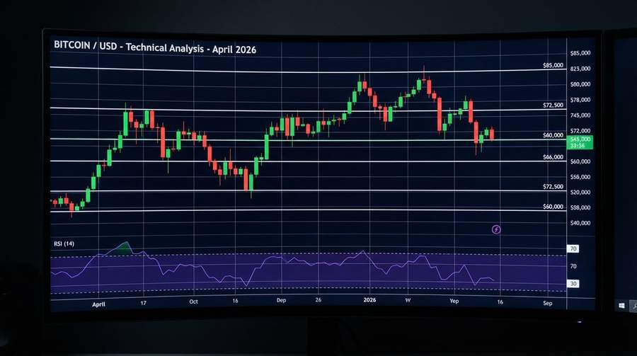 Bitcoin technical analysis chart showing ascending triangle pattern and key resistance levels for April 2026