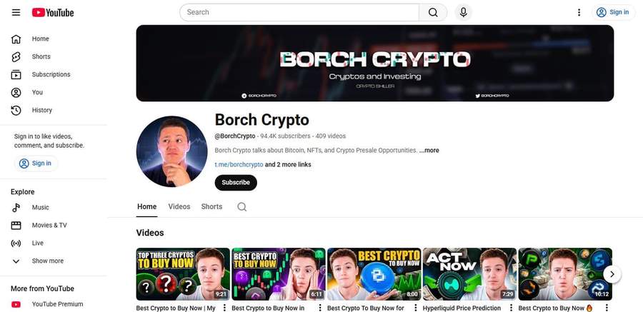 Screenshot of the Borch Crypto YouTube channel page