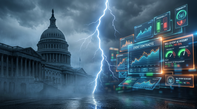 CFTC headquarters building with American flag and digital market charts overlay