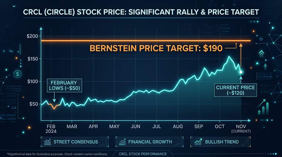 Circle CRCL stock price chart showing the rally from February lows to current levels with Bernstein price target