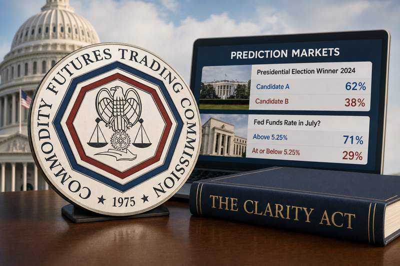 CFTC prediction markets regulatory diagram with Kalshi and Polymarket logos