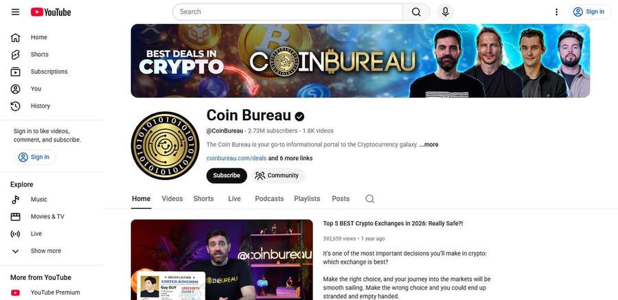 Screenshot of the Coin Bureau YouTube channel page