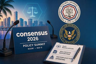 Policy Summit stage at Consensus 2026 Miami featuring regulatory panels