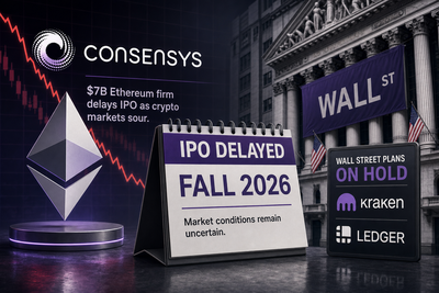 Consensys IPO delay visualization showing market conditions impact on crypto public offerings in 2026