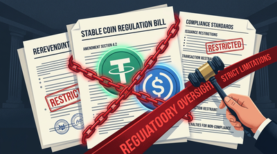 Document pages showing Crypto Clarity Act text with stablecoin yield restrictions highlighted