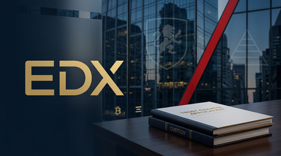 EDX Markets logo with U.S. regulatory documents and crypto symbols