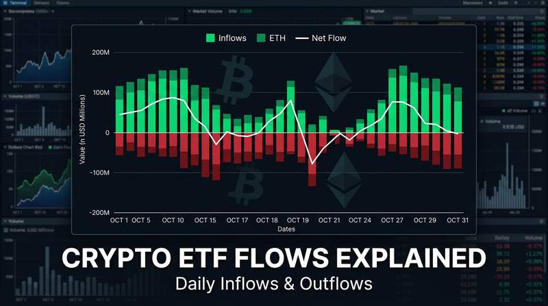 Stacked bar chart showing daily spot Bitcoin ETF inflows and outflows across major issuers