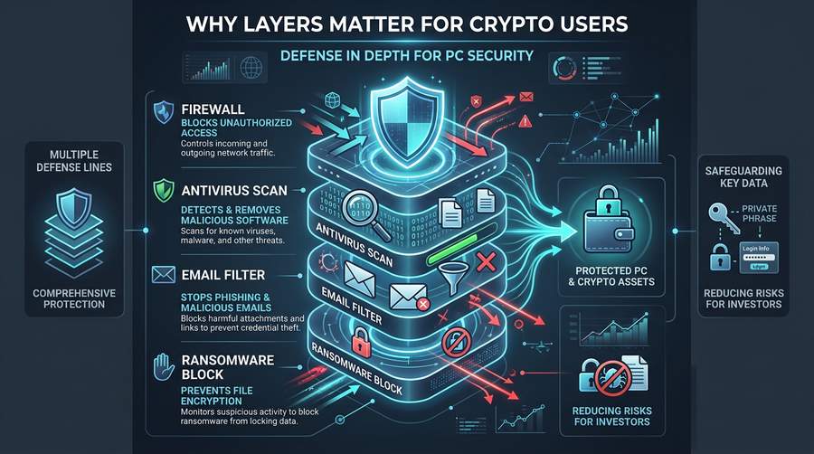 Layered security: antivirus is one part of defense in depth for crypto users