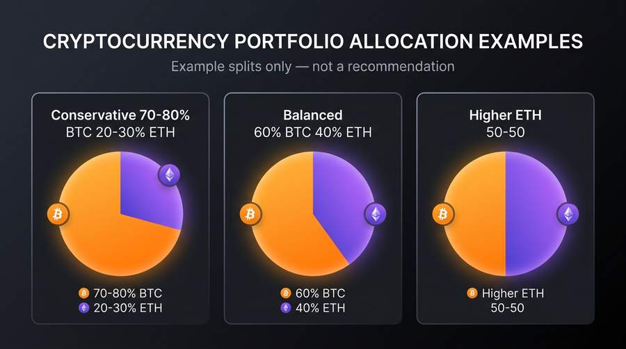 Example BTC/ETH weightings mentioned in this guide — illustrations only, not a recommendation