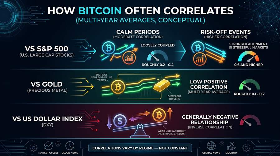 Conceptual correlation relationships discussed in this section (regimes vary; not trading advice)