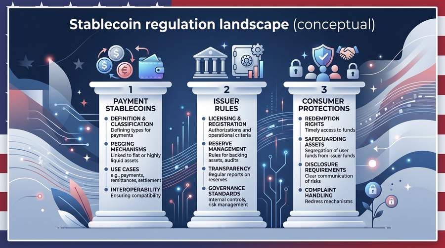 Conceptual pillars of US payment-stablecoin oversight (high level; not legal advice)