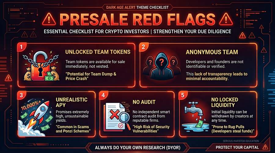 Common presale and token-launch red flags to verify before sending funds