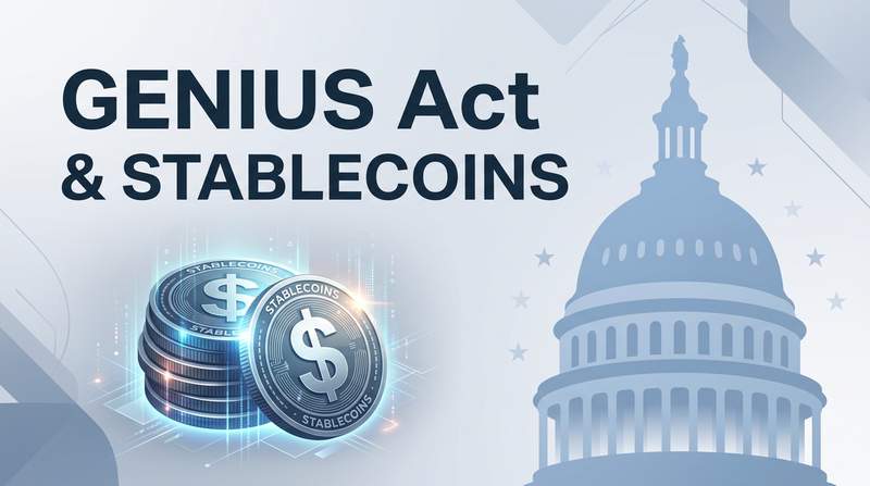 US Capitol building with a stablecoin regulatory framework overlay