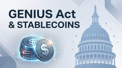 US Capitol building with a stablecoin regulatory framework overlay