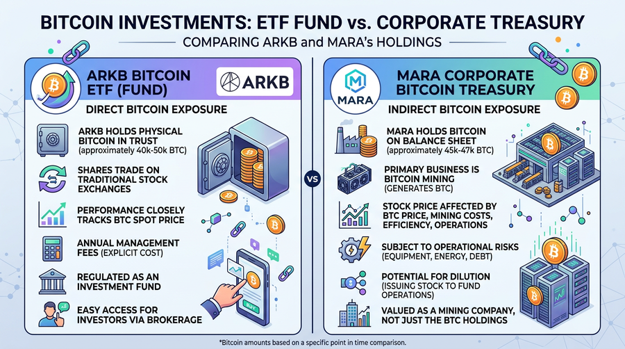 ARKB ETF Bitcoin held vs a major miner’s balance-sheet BTC — different structures, both transparent in filings.