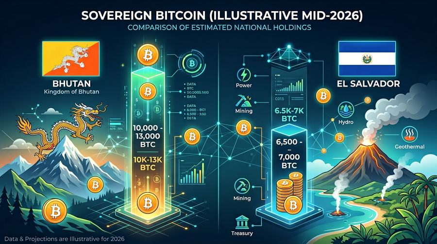 Comparing rough sovereign estimates: Bhutan (DHI) vs El Salvador disclosed treasury (illustrative).