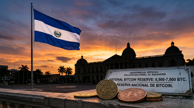 El Salvador flag with Bitcoin accumulation chart showing holdings growth 2021-2026