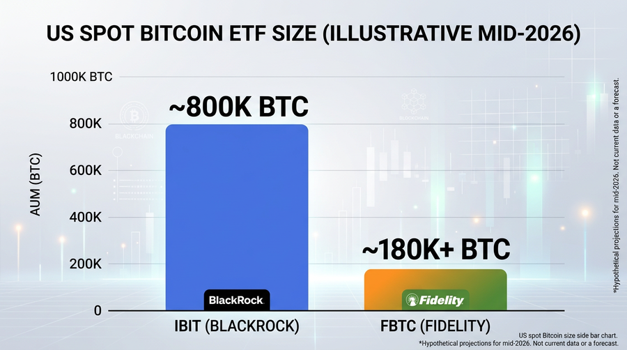 Relative scale of US spot ETF BTC held (illustrative): the largest issuers are far ahead of the rest of the field.