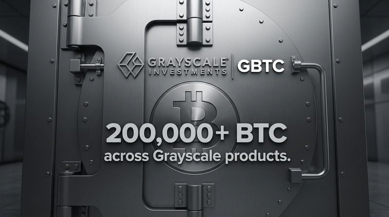 Grayscale logo with Bitcoin trust structure and ETF conversion flow diagram