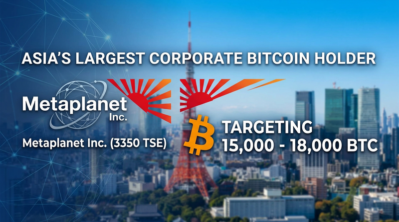 Metaplanet logo with Tokyo skyline and Bitcoin treasury accumulation chart