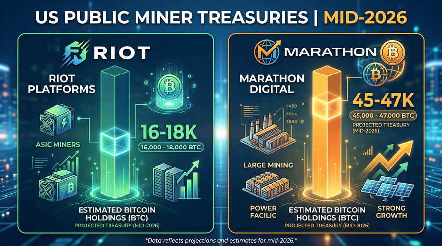 Riot vs Marathon miner treasuries (illustrative mid-2026).