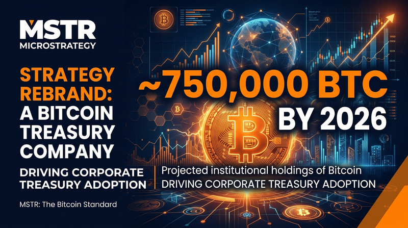 Strategy (MicroStrategy) logo with Bitcoin accumulation chart rising since 2020