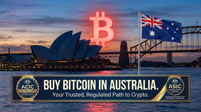 Australian map with Bitcoin logo, AUD notes and Sydney Opera House in background
