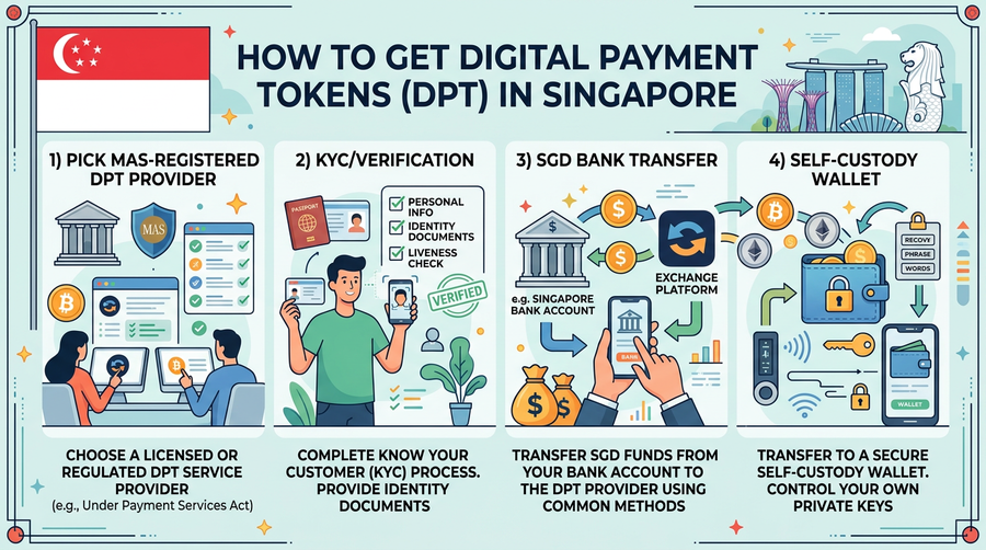 Licensed DPT on-ramp: exchange → SGD → BTC → your wallet.