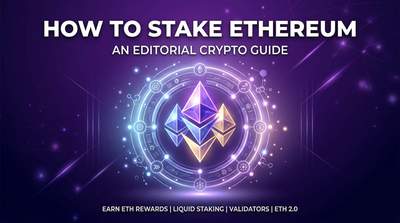 An Ethereum logo with staking yield percentages overlaid on a laptop screen