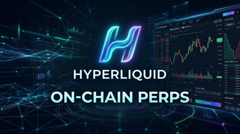Hyperliquid logo with on-chain perpetual futures trading chart editorial
