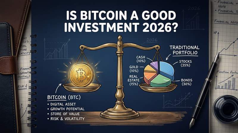Retail investor's notebook with Bitcoin allocation calculations next to a laptop showing a long-term price chart
