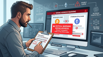 Bitcoin transaction sent to wrong address error concept with confused user editorial