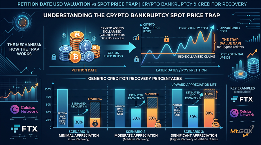 Bankruptcy case studies: claims, petition-date valuation, and why recovery is often a fraction of spot.