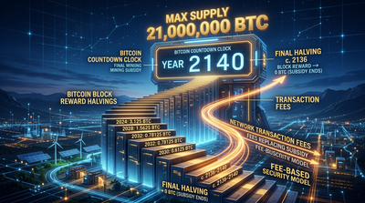 Bitcoin 21 million supply cap concept with final block mining countdown editorial