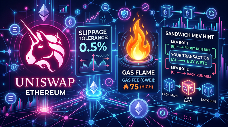 Uniswap unicorn logo with failed transaction error concept editorial