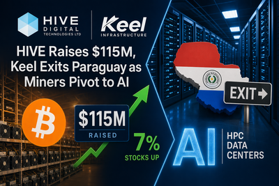HIVE Digital and Keel Infrastructure logos with AI data center infrastructure in background