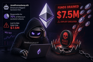 Diagram showing fake token trap exploit flow that drained Jaredfromsubway.eth MEV bot