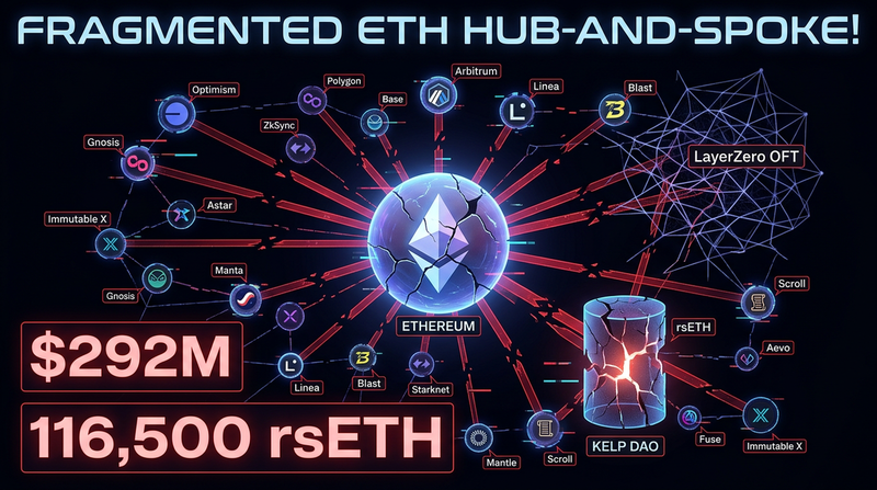 Abstract visualization of cross-chain bridge architecture fragmenting across multiple network nodes