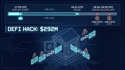 Abstract visualization of cross-chain bridge architecture with fragmented data streams representing the Kelp DAO exploit